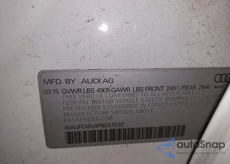 2015 Audi A4 2.0T Premium z USA, uszkodzony, nr VIN WAUFFAFL6FN037532